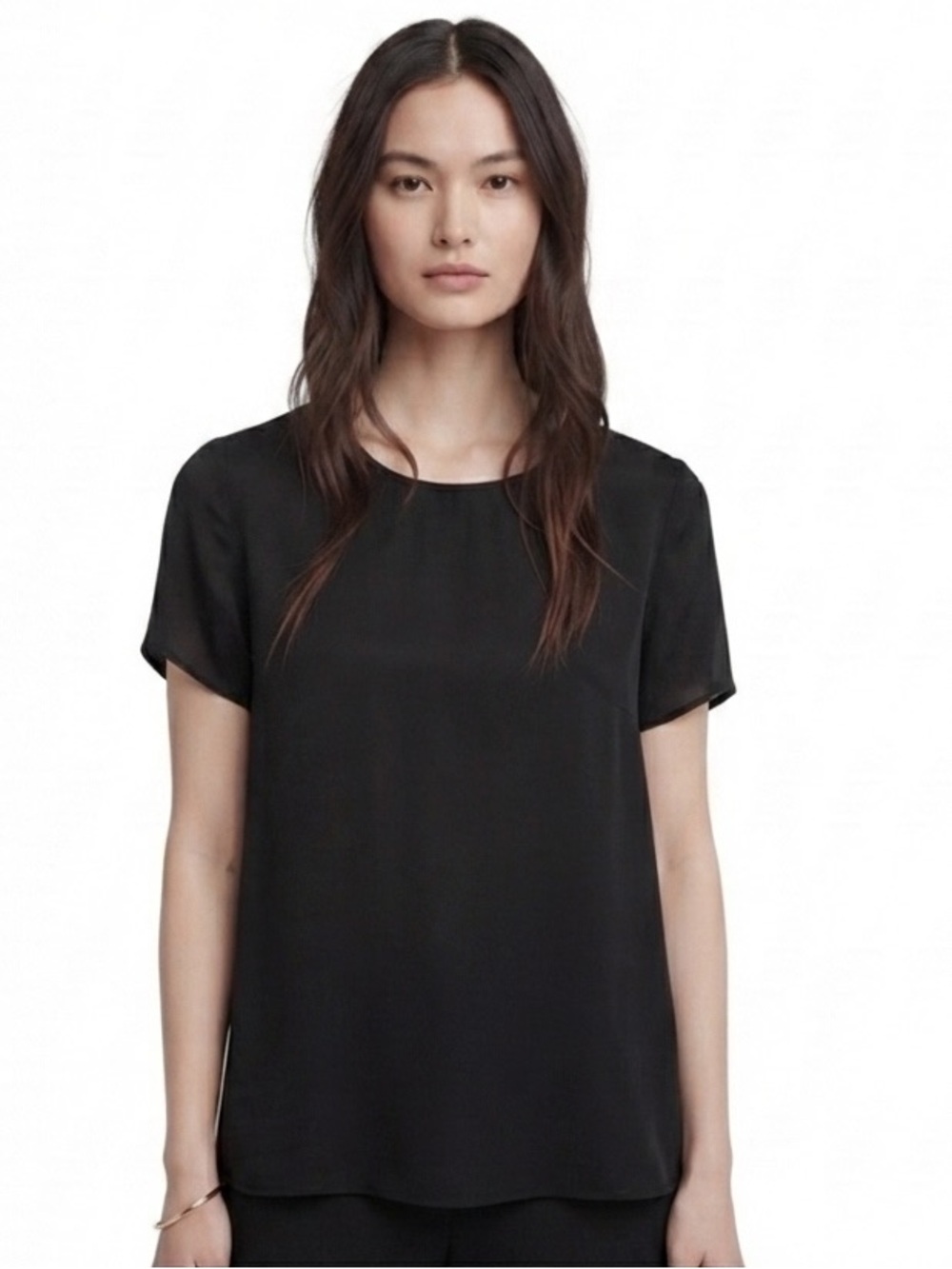 Aritzia 100% Silk Semi Sheer Cypress Keyhole Back Large Blouse Short Sleeve Top